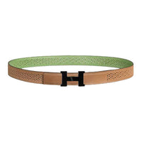 HERMES Calfskin Metal Leather Belts Women's Green Width 2.4CM