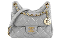 CHANEL Cow Leather Hobo Bag Shoulder Bag Crossbody Bag Small Size Women's Gray