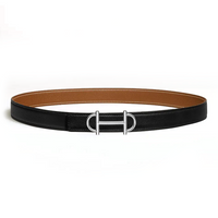 HERMES Leather Metal Leather Belts Women's Black/Brown Width 2.4CM