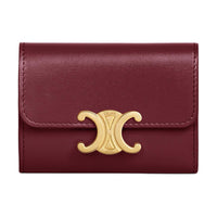 CELINE Triomphe Shiny Cow Leather Coin Purse Wallet Mini Women's Light Burgundy