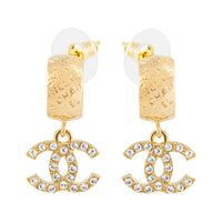 CHANEL Pearl Earrings Women's Gold And Crystal
