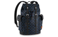 LOUIS VUITTON CHRISTOPHER Coated Canvas Cow Leather Patchwork Trim Backpack Medium Size Men's Blue