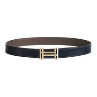 HERMES Calfskin Metal Leather Belts Men's Brown/Blue Width: 3.2CM