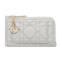 DIOR Wicker Pattern Lambskin Card Holder Women's Mist Gray