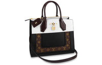 LOUIS VUITTON CITY STEAMER Cow Leather Handbag Medium Size Women's Black & White