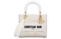 DIOR Embroidery Dior Bag Shoulder Bag Crossbody Bag Handbag Medium Size Women's White