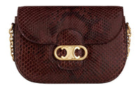 CELINE MaillonTriomphe Python Skin Chain Bag Shoulder Bag Crossbody Bag Medium Size Women's Brown