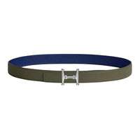 HERMES Palladium-Plated Leather Belts Unisex Green Width 2.4CM