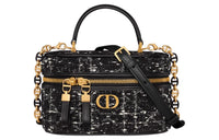 DIOR Embroidered Tweed Handbag Shoulder Bag Crossbody Bag Mini Women's Black