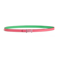 HERMES Calfskin Palladium-Plated Leather Belts Women's Green/Pink Width 1.3CM