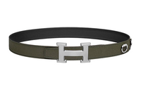 HERMES Strappy Pattern Decoration Leather Smooth Buckle Leather Belts Unisex Dark Green Width: 3.2cm