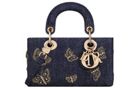 DIOR Butterfly Embroidered Denim Fabric Shoulder Bag Crossbody Bag Handbag Extra Mini Women's Blue