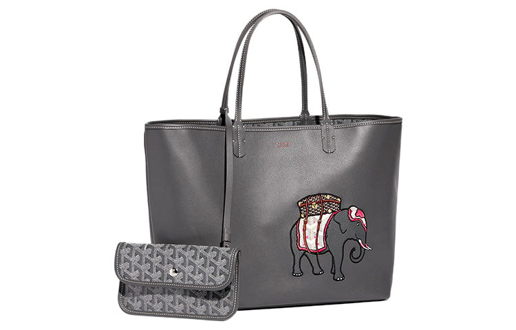 GOYARD Anjou Calfskin With Canvas Tote Bag Shopping Bag Handbag Small Size Women's Gray/Pink