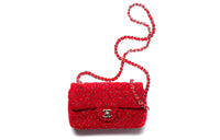 CHANEL Classic Flap CF Wool Twill Velvet Shoulder Bag Crossbody Bag Mini Women's Red