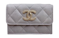 CHANEL Grained Calfskin Wallet Small Size Women's Light Gray