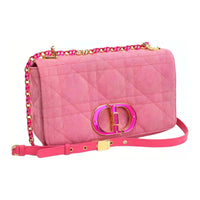 DIOR Caro Denim Portable Crossbody Bag, Shoulder Bag Medium Size Women's Bright Pink