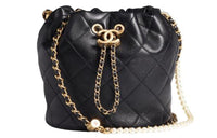 CHANEL Wool Bucket Bag Drawstring Bag Shoulder Bag Crossbody Bag Women's Black
