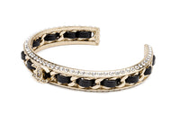 CHANEL Metal Sheepskin Rhinestone Bangles Women's Gold