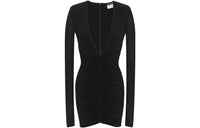 SAINT LAURENT Draped V Neck Long Sleeved Dress