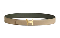 HERMES Steed Styling Leather Belts Men's Brown/Green Width: 3.2CM