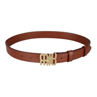 MIU MIU Calfskin Metal Leather Belts Women's Brown Width: 2.5CM