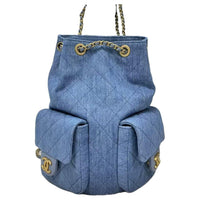CHANEL Leather Backpack Women's Blue