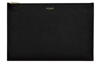 SAINT LAURENT Leather Clutch Large Size Women's Black