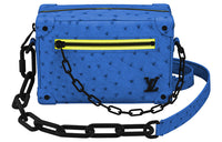LOUIS VUITTON SOFT TRUNK Ostrich Leather Box Bag Shoulder Bag Crossbody Bag Mini Men's Blue