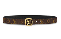 LOUIS VUITTON Letter Print Double-Sided Smooth Buckle Cow Leather Canvas Leather Belts Women's Brown Width: 3cm