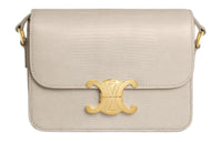 CELINE Triomphe Lizard Skin Handbag Shoulder Bag Crossbody Bag Women's Light Stone Color