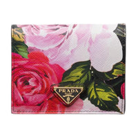 PRADA Saffiano Leather Wallet Trumpets Women's Black & Multicolor