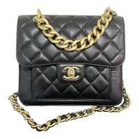 CHANEL Leather Flap Bag Messenger Bag Crossbody Bag Shoulder Bag Unisex Black