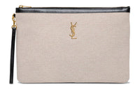 SAINT LAURENT Canvas With Leather Clutch Women's Beige/Black