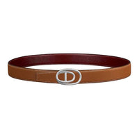 HERMES Calfskin Leather Belts Men's Red Brown/Brown Width: 3.2CM