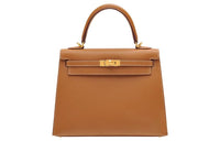HERMES Cow Leather Kelly Bag Handbag 25 Women's Gold Brown