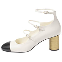 CHANEL 24B Irregular Heel Mary Jane Shoes 6cm Women's Beige