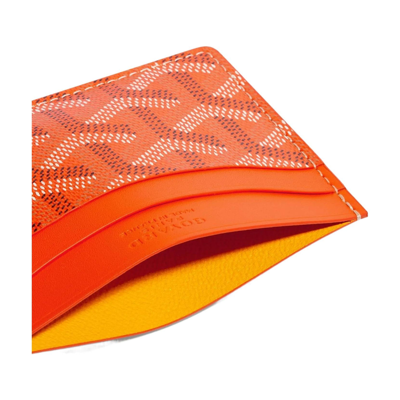 GOYARD Canvas With Calfskin Card Clip Card Holder Unisex Orange With Light Blue Small Heart Design
