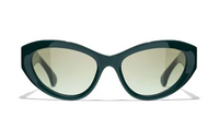 CHANEL Acetate Irregular Shape Sunglasses Women's Green