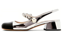 MIU MIU Block Heel High Heels 3.5cm Women's Silver Black