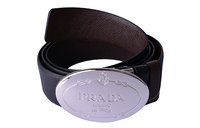 PRADA Double-Sided Goose Egg Head Emblem Smooth Buckle Leather Belts Men's Black Brown Width: 3.5cm