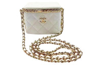 CHANEL Sheepskin Box Bag Shoulder Bag Crossbody Bag Small Size Women's White