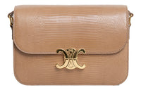 CELINE Triomphe Arc De Triomphe Lizard Skin Shoulder Bag Crossbody Bag Women's Light Camel