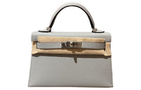 HERMES Mini Kelly 2nd Generation Epsom Leather Handbag Women's 8U Glacier Blue Inner Color 08 Holy Cup Blue
