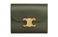 CELINE Triomphe Calfskin Wallet Small Size Women's Khaki Green