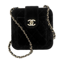 CHANEL Velour Shoulder Bag Women's Black