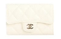 CHANEL Classic Flap CF Embossed Calfskin With Grains Pocket Cover Wallet Women's White