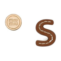 MIU MIU Leather Stud Earrings Unisex Cognac