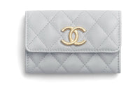 CHANEL Grain Embossed Calfskin Card Holder Women's Gray
