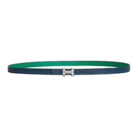 HERMES Metal Calfskin Palladium-Plated Leather Belts Women's Blue Width 1.3CM