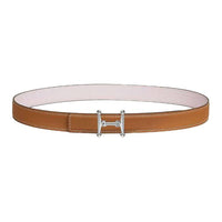 HERMES Calfskin Metal Palladium-Plated Leather Belts Women's Brown Width 2.4CM